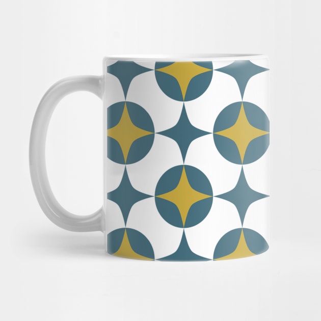 Blue And Gold Atomic Star and Circle Mid-century Pattern by OrchardBerry